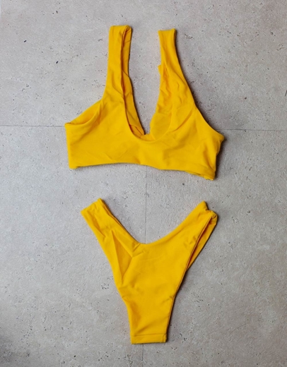 Εικόνα της Γυναικεία μαγιό σετ μπικίνι με δέσιμο στο μπούστο Κίτρινο