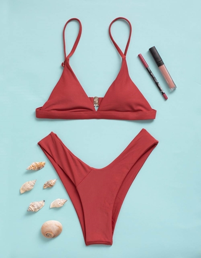 Εικόνα της Γυναικεία μαγιό σετ μπικίνι μονόχρωμα Μπορντώ
