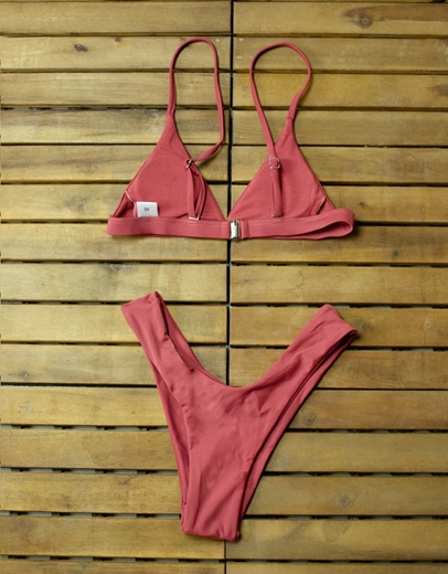 Εικόνα της Γυναικεία μαγιό σετ μπικίνι μονόχρωμα Μπορντώ