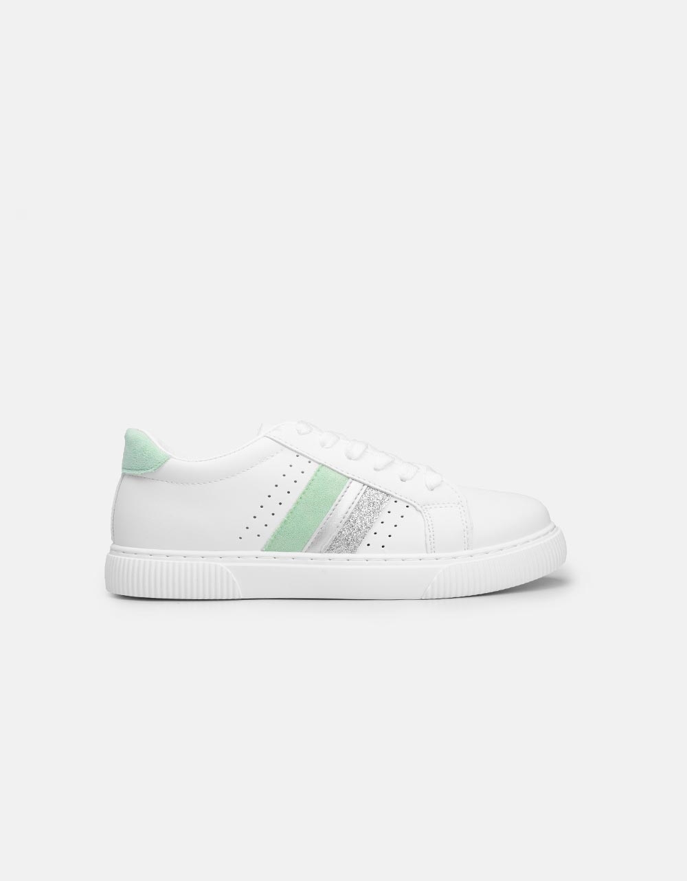 Εικόνα από Γυναικεία sneakers basic με ρίγες στο πλαινό μέρος Λευκό/Πράσινο