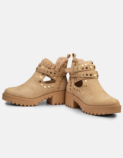 Εικόνα της Suede μποτάκια με τρουκς και ανοίγματα Μπεζ