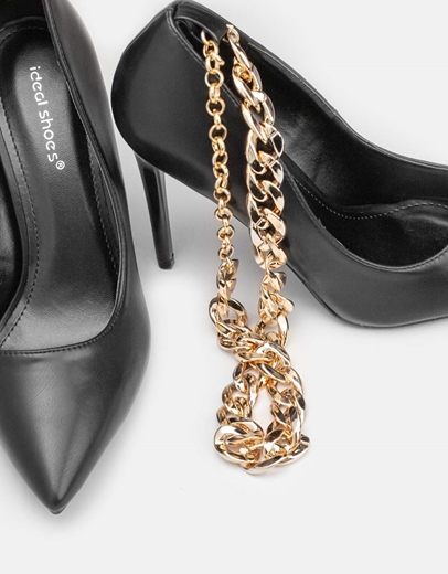 Εικόνα της Γυναικείες γόβες με αλυσίδα και λεπτό τακούνι Μαύρο