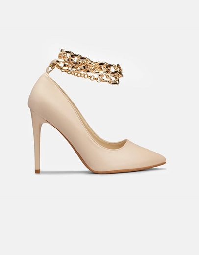 Εικόνα της Γυναικείες γόβες με αλυσίδα και λεπτό τακούνι Nude