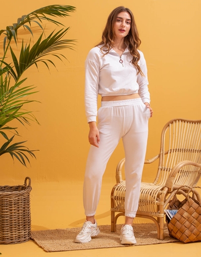 Εικόνα της Αθλητικό σετ φόρμα και crop μπλουζάκι Λευκό