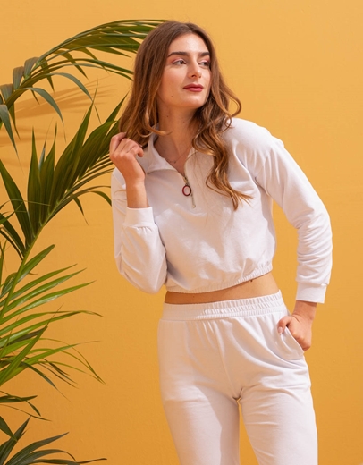 Εικόνα της Αθλητικό σετ φόρμα και crop μπλουζάκι Λευκό