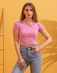 Εικόνα από Μονόχρωμο basic crop top Ροζ