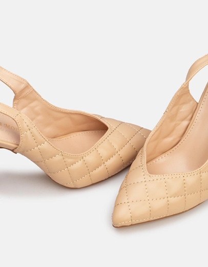 Εικόνα της Γυναικείες γόβες lace up καπιτονέ Nude