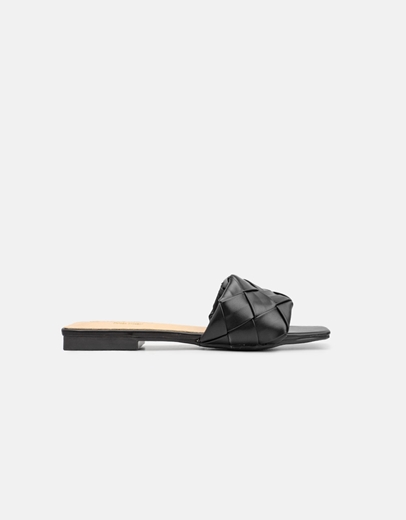 Εικόνα της Γυναικεία σανδάλια flat με πλεκτό σχέδιο στη φάσα Μαύρο
