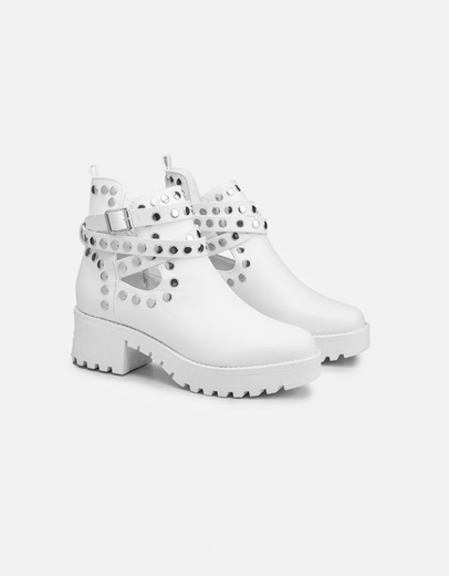 Εικόνα της Γυναικεία μποτάκια με chunky σόλα και ανοίγματα Λευκό
