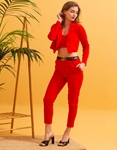 Εικόνα από Σετ crop σακάκι παντελόνι και crop top Κόκκινο