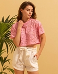 Εικόνα από Βαμβακερό crop top με διαφάνειες Ροζ