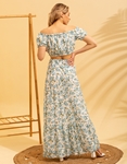 Εικόνα από Floral σετ φούστα maxi & crop top Λευκό/Μπλε