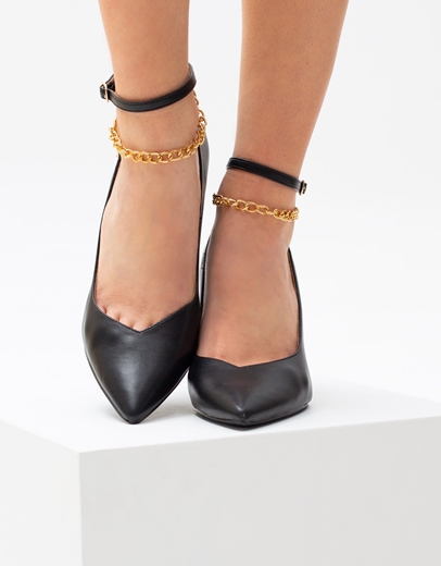 Εικόνα της Γυναικείες γόβες με μπαρέτα & διακοσμητική αλυσίδα Μαύρο