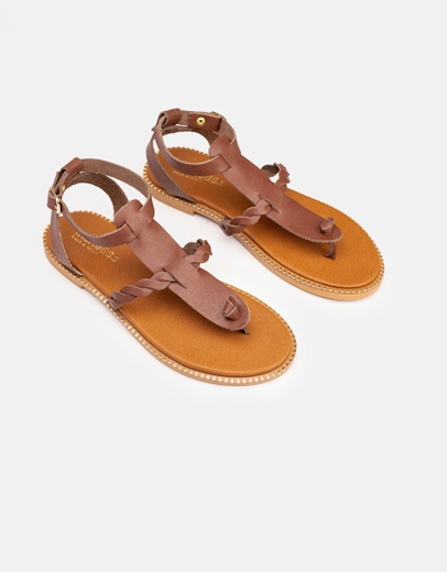 Εικόνα της Γυναικεία σανδάλια Ελληνικής κατασκευής από γνήσιο δέρμα με κοτσιδάκι Καφέ