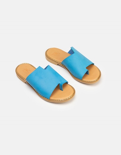 Εικόνα της Δερμάτινα σανδάλια Ελληνικής κατασκευής σε απλή γραμμή Σιέλ