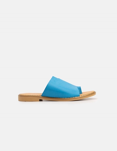 Εικόνα της Δερμάτινα σανδάλια Ελληνικής κατασκευής σε απλή γραμμή Σιέλ