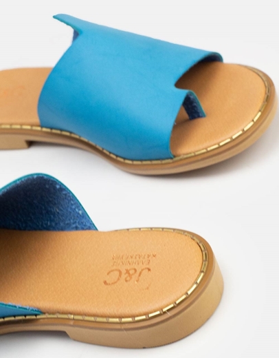 Εικόνα της Δερμάτινα σανδάλια Ελληνικής κατασκευής σε απλή γραμμή Σιέλ