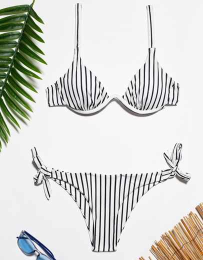 Εικόνα της Γυναικεία μαγιό σετ μπικίνι σε συνδυασμούς χρωμάτων Λευκό/Μαύρο
