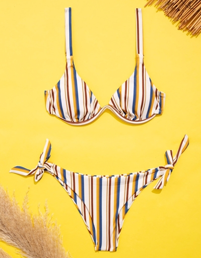 Εικόνα της Γυναικεία μαγιό σετ μπικίνι σε συνδυασμούς χρωμάτων Ταμπά/Μπλε