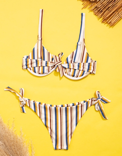 Εικόνα της Γυναικεία μαγιό σετ μπικίνι σε συνδυασμούς χρωμάτων Ταμπά/Μπλε