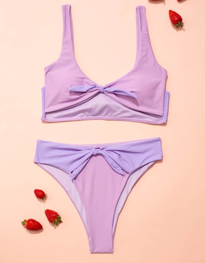 Εικόνα της Γυναικεία μαγιό σετ μπικίνι με διχρωμία Μωβ