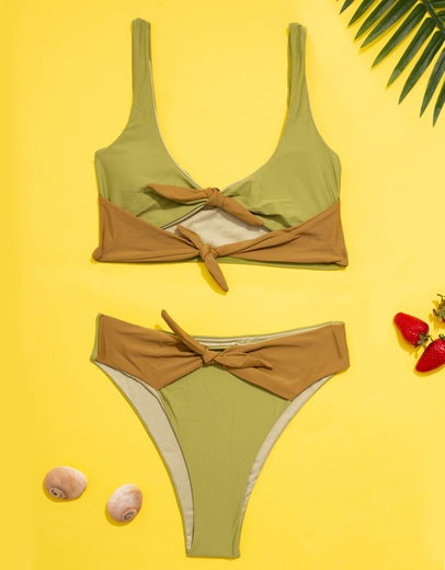 Εικόνα της Γυναικεία μαγιό σετ μπικίνι με διχρωμία Πράσινο