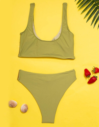 Εικόνα της Γυναικεία μαγιό σετ μπικίνι με διχρωμία Πράσινο