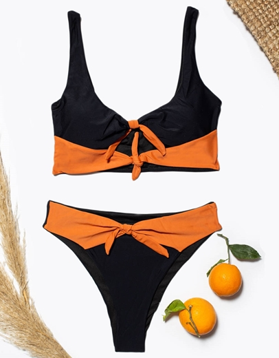 Εικόνα της Γυναικεία μαγιό σετ μπικίνι με διχρωμία Μαύρο/Πορτοκαλί