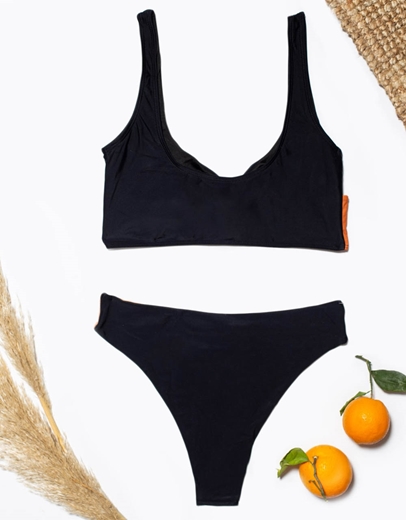 Εικόνα της Γυναικεία μαγιό σετ μπικίνι με διχρωμία Μαύρο/Πορτοκαλί