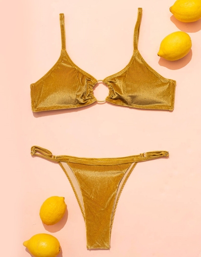 Εικόνα της Γυναικεία μαγιό σετ μπικίνι Velvet με κρίκο Κίτρινο
