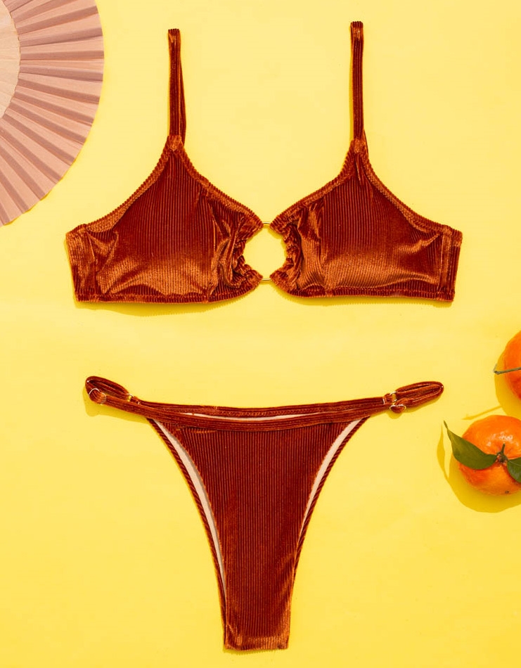 Εικόνα από Γυναικεία μαγιό σετ μπικίνι Velvet με κρίκο Πορτοκαλί