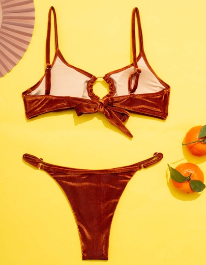 Εικόνα της Γυναικεία μαγιό σετ μπικίνι Velvet με κρίκο Πορτοκαλί