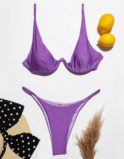 Εικόνα της Γυναικεία μαγιό σετ μπικίνι με κορδονάκι Μωβ