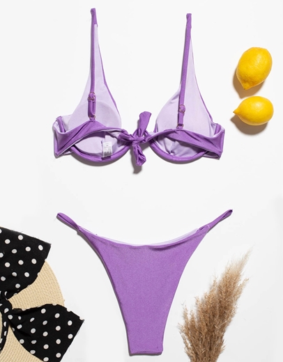 Εικόνα της Γυναικεία μαγιό σετ μπικίνι με κορδονάκι Μωβ