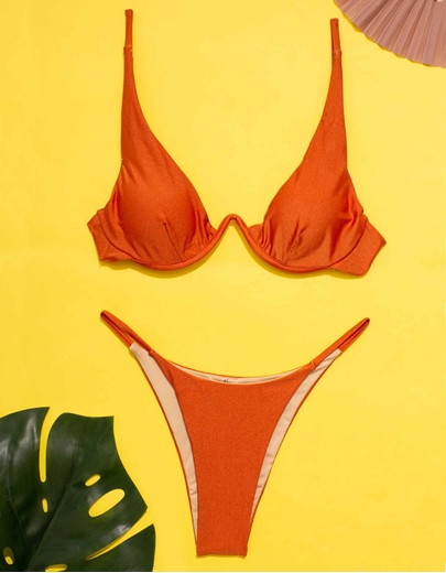 Εικόνα της Γυναικεία μαγιό σετ μπικίνι με κορδονάκι Πορτοκαλί