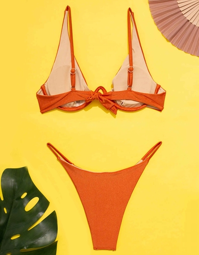 Εικόνα της Γυναικεία μαγιό σετ μπικίνι με κορδονάκι Πορτοκαλί