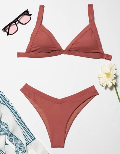 Εικόνα της Γυναικεία μαγιό σετ μπικίνι με V slip Καφέ