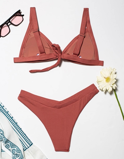 Εικόνα της Γυναικεία μαγιό σετ μπικίνι με V slip Καφέ