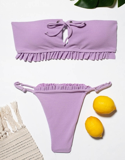 Εικόνα της Γυναικεία μαγιό σετ μπικίνι με κορδονάκια Λιλά