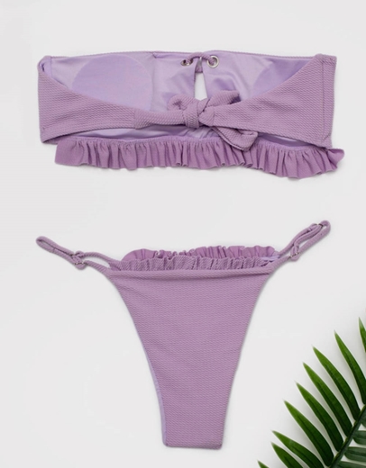Εικόνα της Γυναικεία μαγιό σετ μπικίνι με κορδονάκια Λιλά