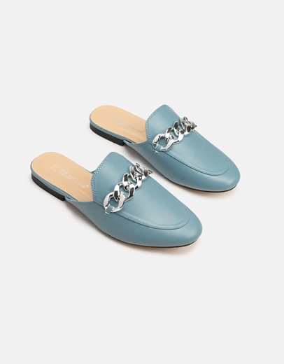 Εικόνα της Γυναικεία mules με oversized αλυσίδα Σιέλ