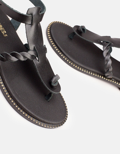 Εικόνα της Γυναικεία σανδάλια Ελληνικής κατασκευής από γνήσιο δέρμα με κοτσιδάκι Μαύρο