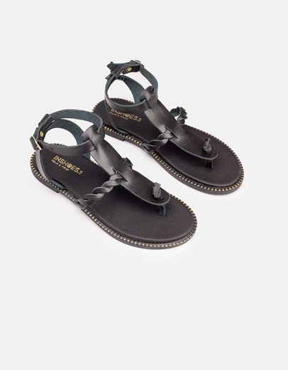 Εικόνα της Γυναικεία σανδάλια Ελληνικής κατασκευής από γνήσιο δέρμα με κοτσιδάκι Μαύρο