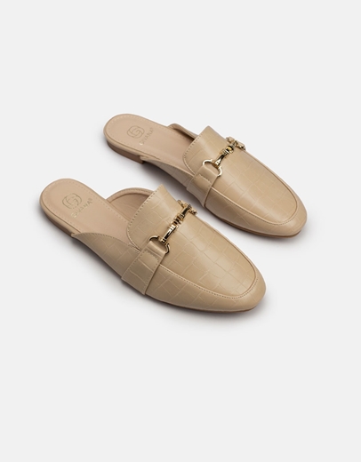 Εικόνα της Γυναικεία mules με κροκό σχέδιο Μπεζ