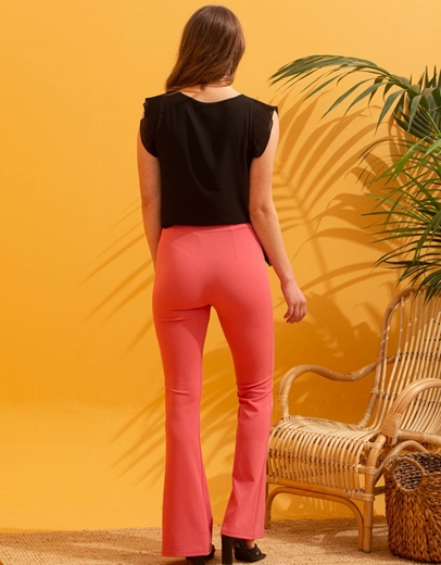 Εικόνα της Ψηλόμεσο ελαστικό παντελόνι καμπάνα Ροζ