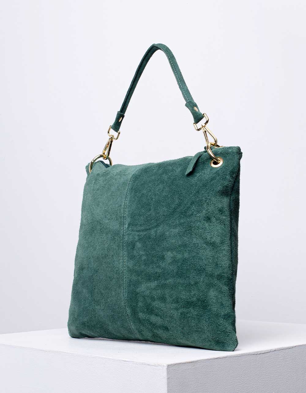 Εικόνα από Γυναικεία τσάντα χειρός από γνήσιο δέρμα με εξωτερικό τσεπάκι Πράσινο