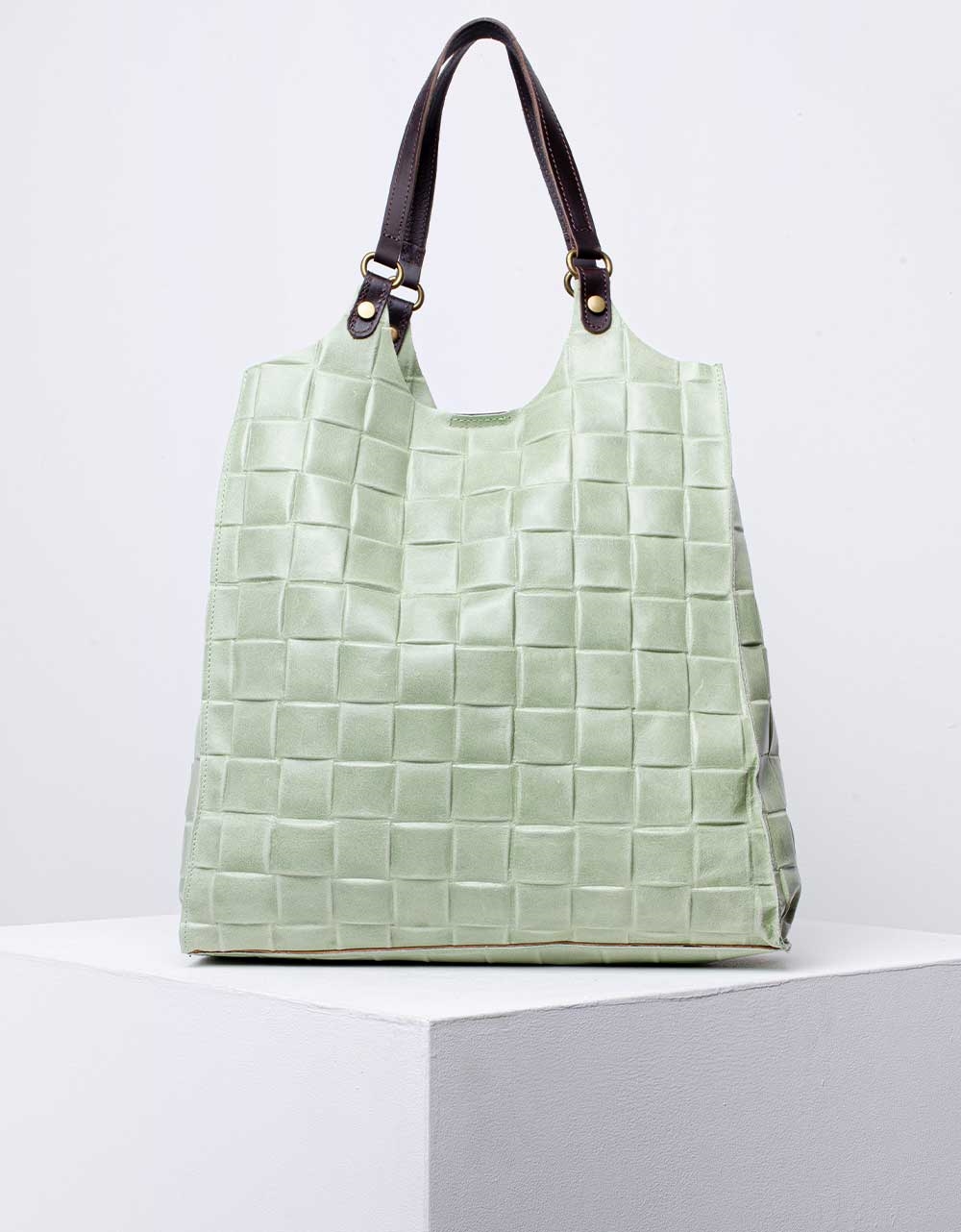 Εικόνα από Γυναικεία τσάντα ώμου & χιαστί από γνήσιο δέρμα πλεκτό με εσωτερικό τσαντάκι Πράσινο