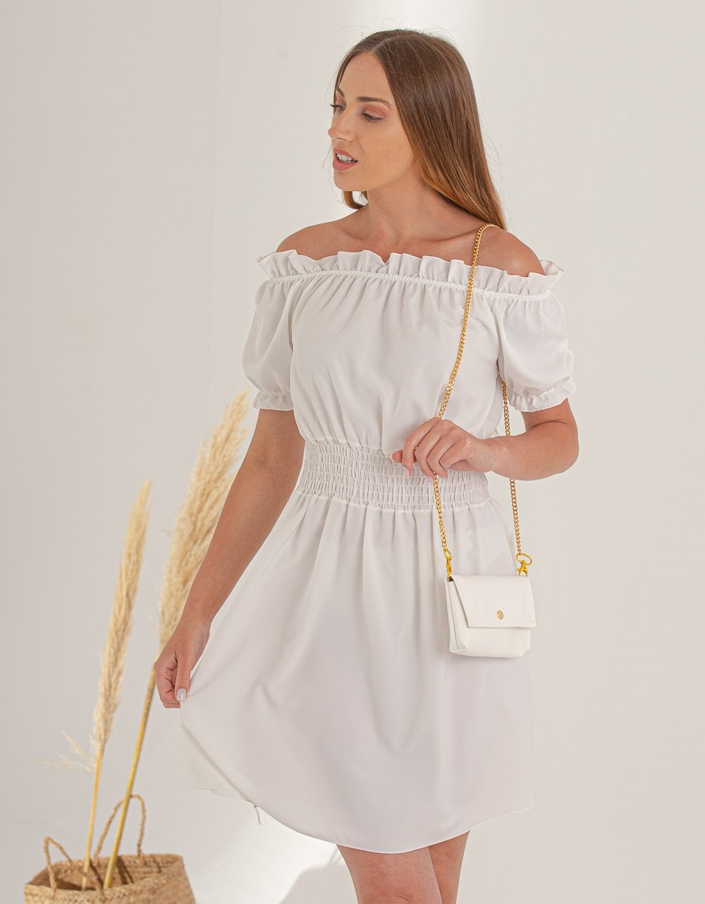 Εικόνα από Μίνι φόρεμα με ακάλυπτους ώμους Λευκό