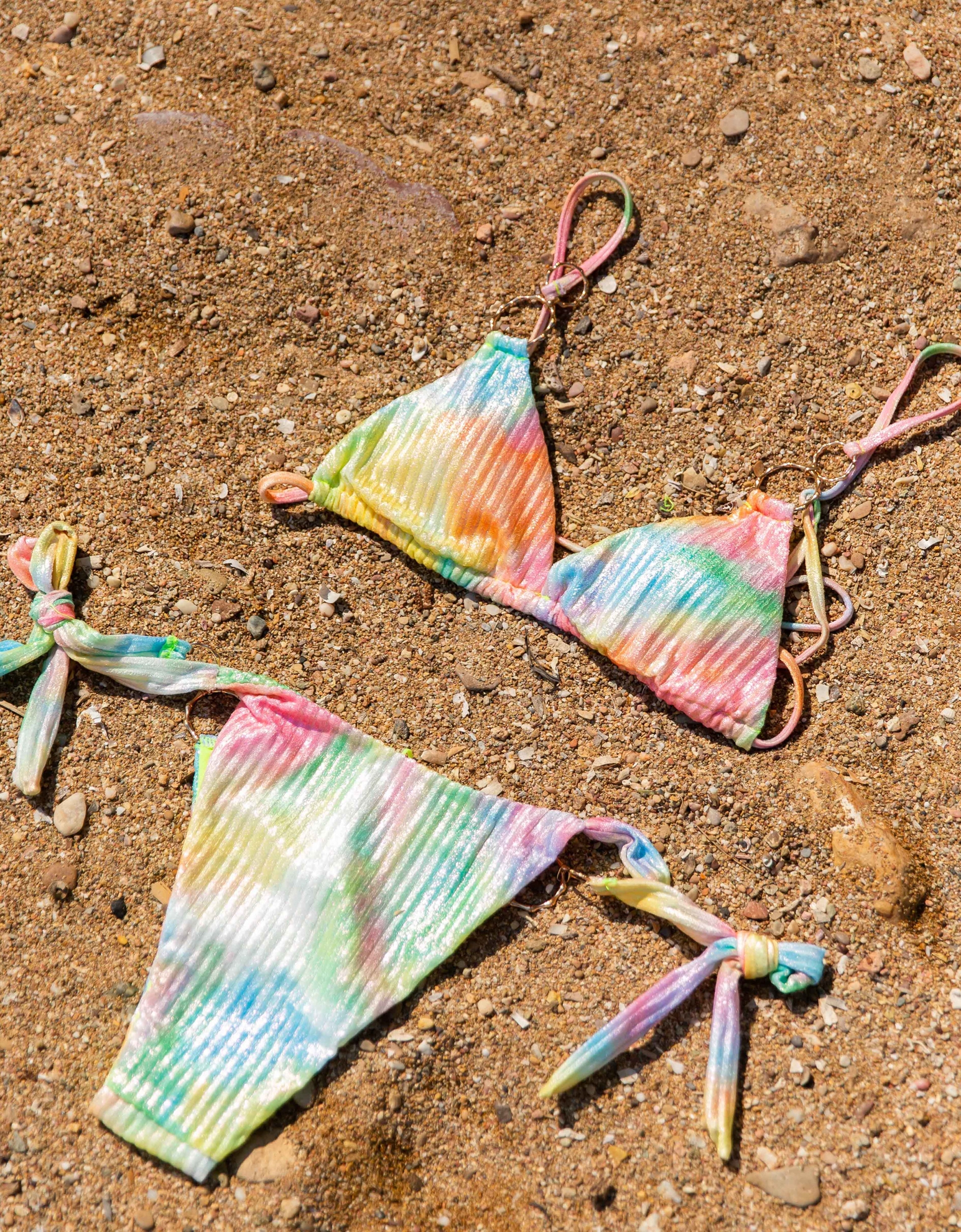 Εικόνα από Μεταλιζέ rip μαγιό σετ μπικίνι tie dye τριγωνάκι Κίτρινο