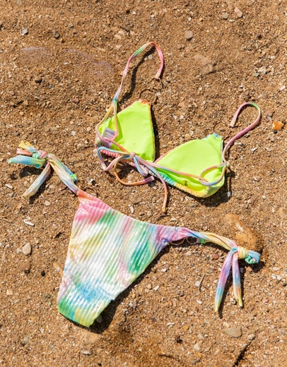 Εικόνα της Μεταλιζέ rip μαγιό σετ μπικίνι tie dye τριγωνάκι Κίτρινο